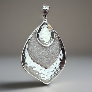 Hammered Silvertone Weighted Textured Movement Large Pendant